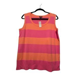 Talbots NWT Knit Striped Tank Top Womens 1X Orange Pink Beach Summer Colorful